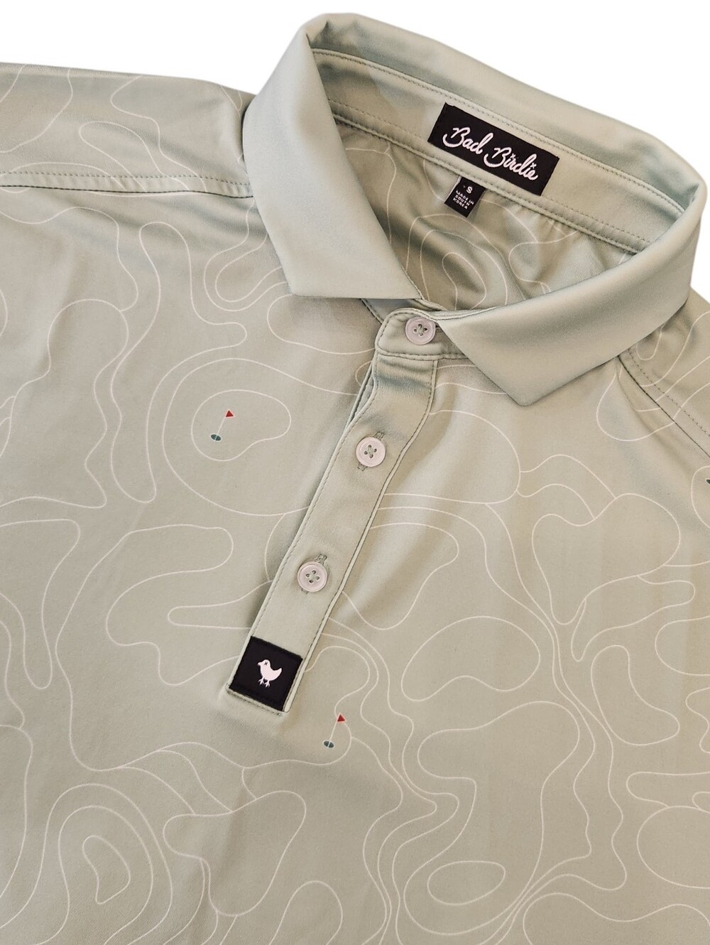 Bad Birdie Topo Aloe Polo Shirt Mens S Map Golf Course Print Performance Stretch